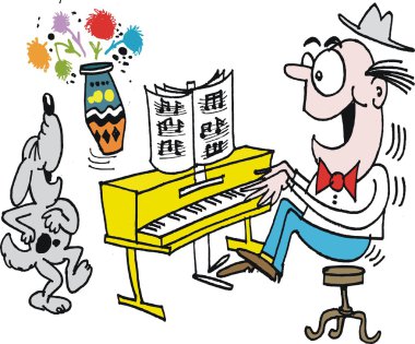 vektör karikatür insanın Piano ile köpek şarkı