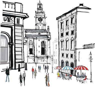 Vector illustration of old buildings and cafe in Stockholm, Sweden vector Vector illustration of old buildings and cafe in Stockholm, Sweden vector