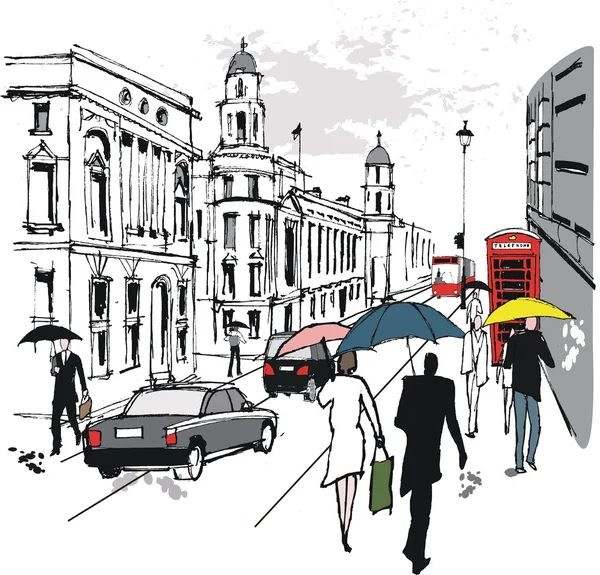 Ilustração vetorial de pedestres em Whitehall, Londres —  Vetores de Stock