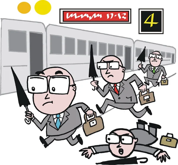 Wektor karykatura kierownictwo pośpiechu złapać pociąg — Wektor stockowy