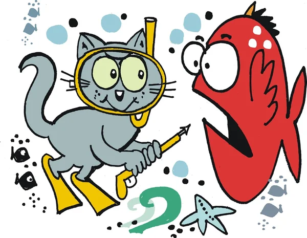 Wektor cartoon kot podwodna scianka — Wektor stockowy