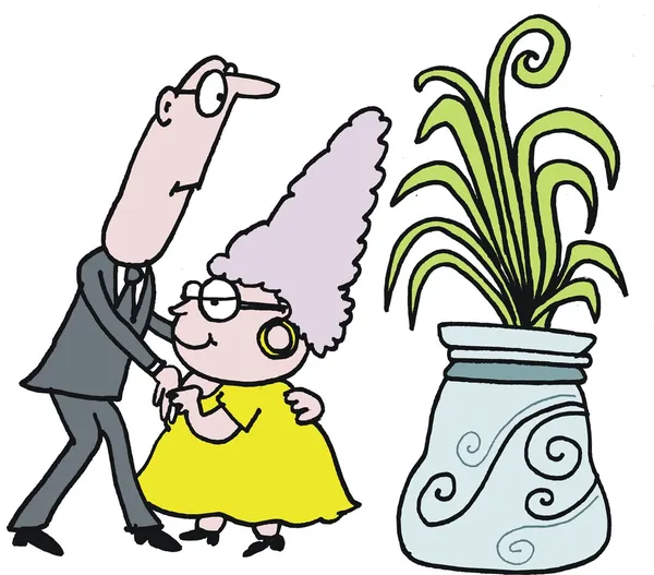 Vector cartoon of mature age couple dancing — Stock Vector