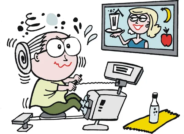 Wektor kreskówka podeszłym wieku kobiety przy użyciu maszyny do wiosłowania ćwiczenia — Wektor stockowy