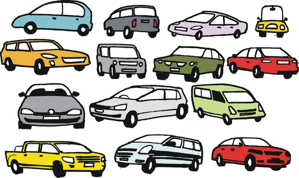 Skupina vektorové ilustrace kreslené automobilů — Stockový vektor