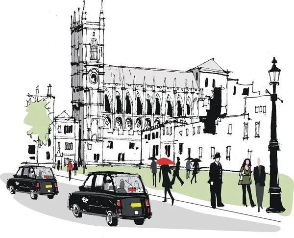 Vector illustration of pedestrians in Whitehall, London England — Stock Vector
