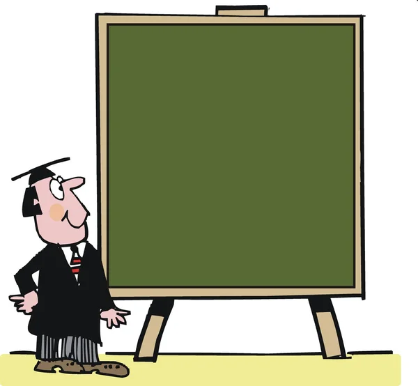 Διάνυσμα γελοιογραφία δάσκαλος σχολείου με μαυροπίνακα — Διανυσματικό Αρχείο