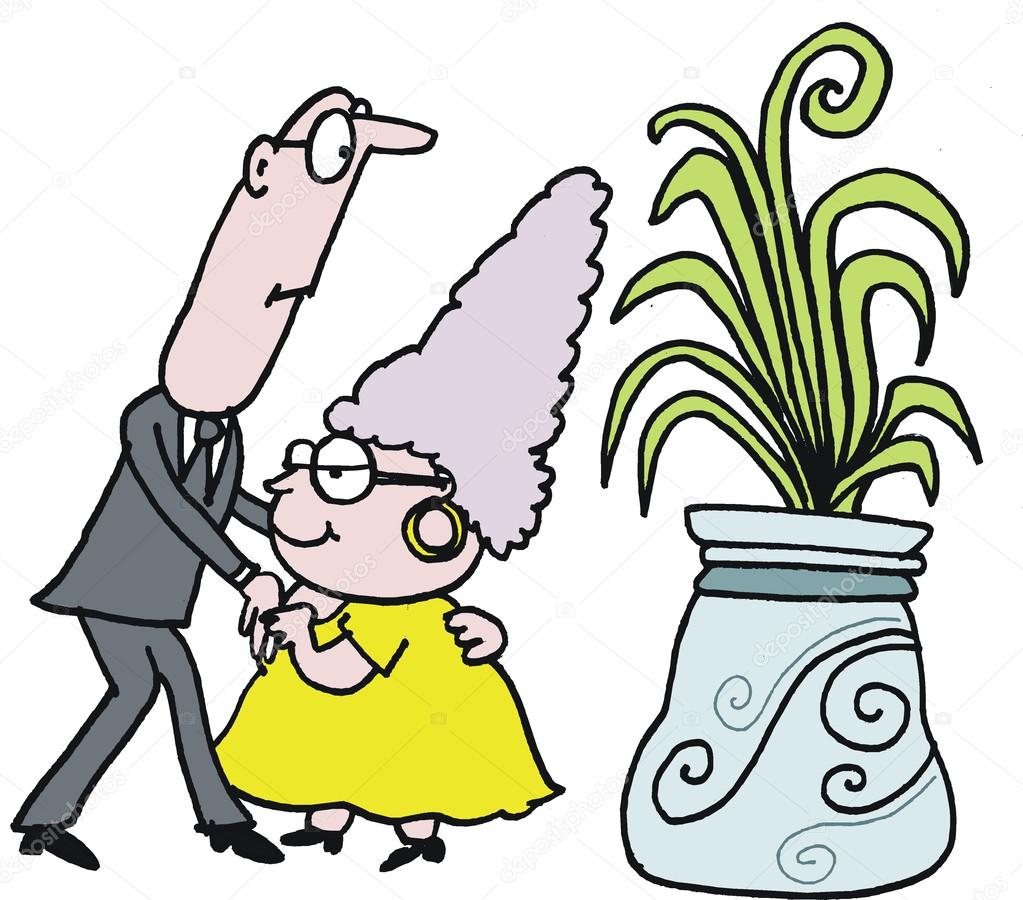 Vector cartoon of mature age couple dancing