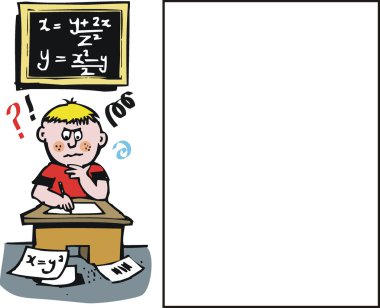 şaşkın çocuğun okul sınav oturan vektör karikatür