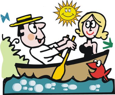 erkek ve kadın satır tekne vektör karikatür.