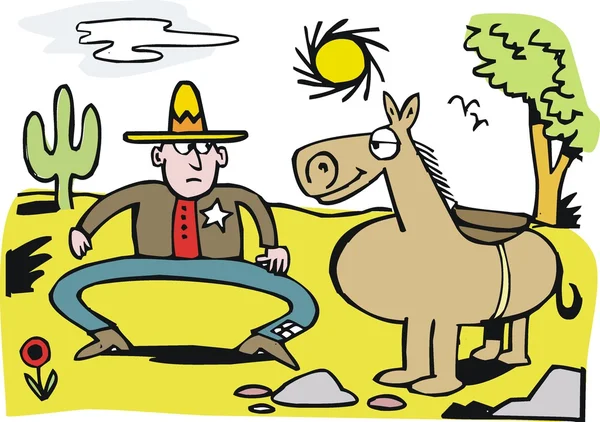 Vector cartoon of cowboy with large horse. — Stock Vector