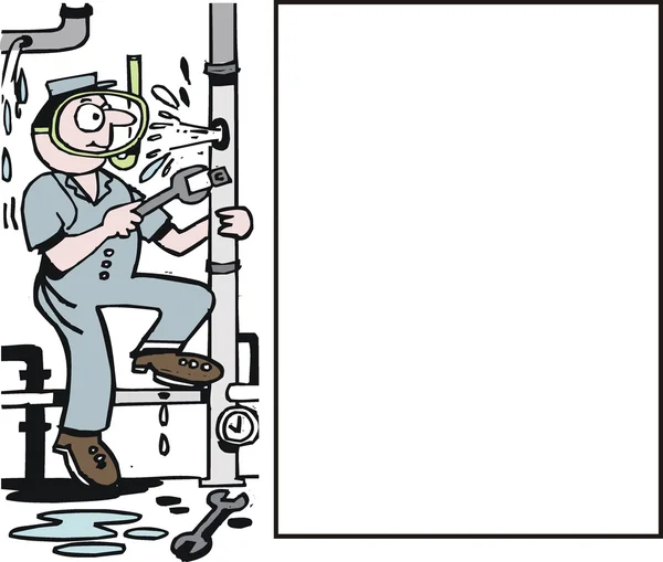 Wektor cartoon hydraulik praca na nieszczelne rury. — Wektor stockowy