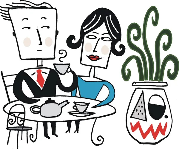 Caricatura vectorial del hombre y la mujer bebiendo té — Vector de stock