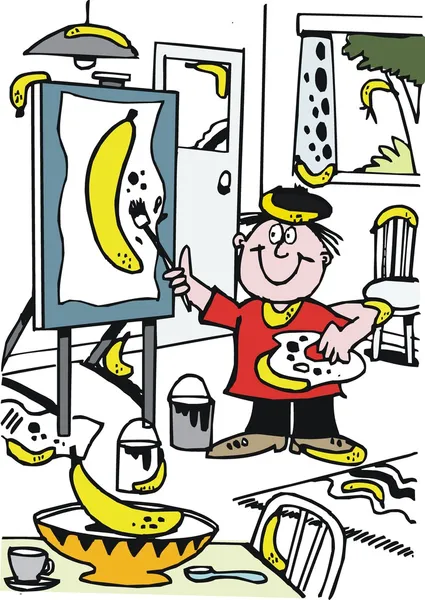 ベクトル漫画のアーティストの絵画のバナナ — ストックベクタ