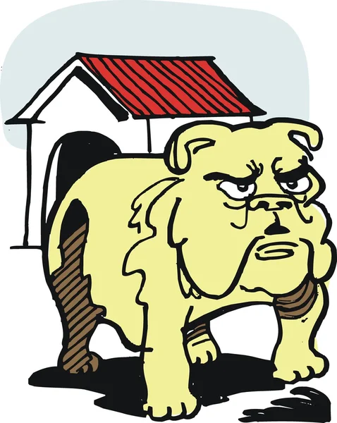 Vahşi bulldog köpek kulübesi dışında vektör karikatür. — Stok Vektör