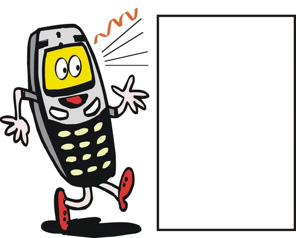 Vector cartoon of animated mobile phone with ringer tone. — Stock Vector