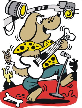 vektör karikatür rock müzik gitar çalmaya köpek