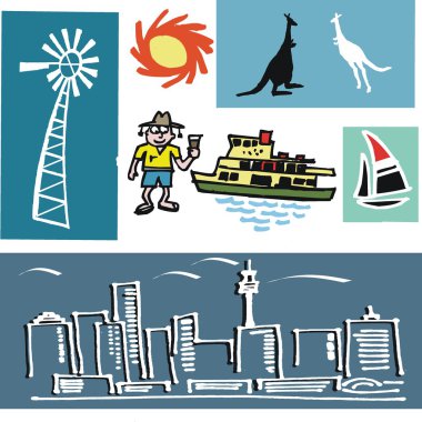 Avustralya temalı karikatür ve semboller vektör karikatür