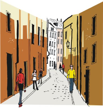 vektör çizim Arnavut kaldırımlı sokakta: stockholm, İsveç