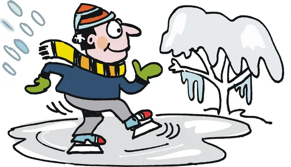 Vector cartoon van gelukkig schaatser op de vijver — Stockvector