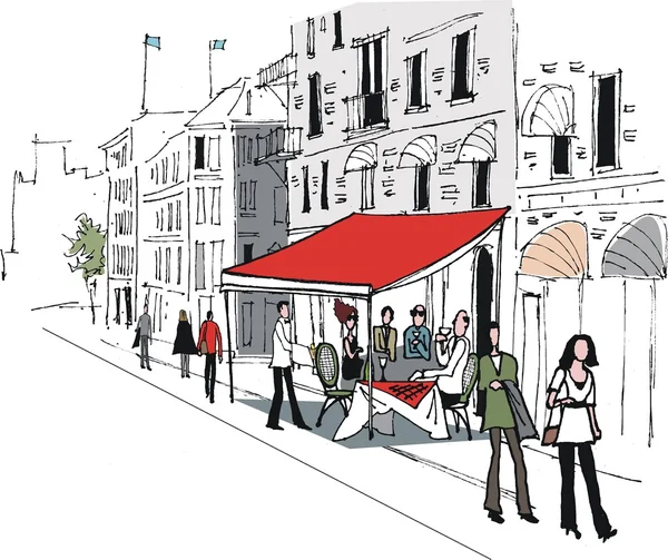 Illustration vectorielle de la scène de rue d'un café à Stockholm, Suède — Image vectorielle