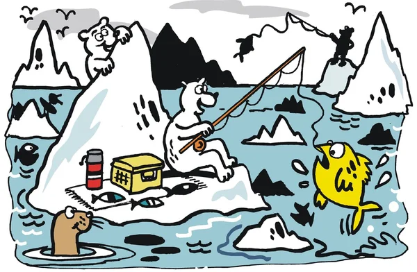 Vektor-Karikatur von Eisbären auf Eisbergen. — Stockvektor