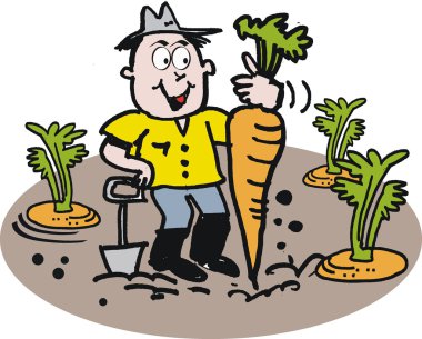 havuç vektör karikatür mutlu bahçıvan