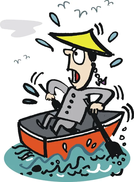Vektör karikatür Asyalı adam kürek teknesi — Stok Vektör