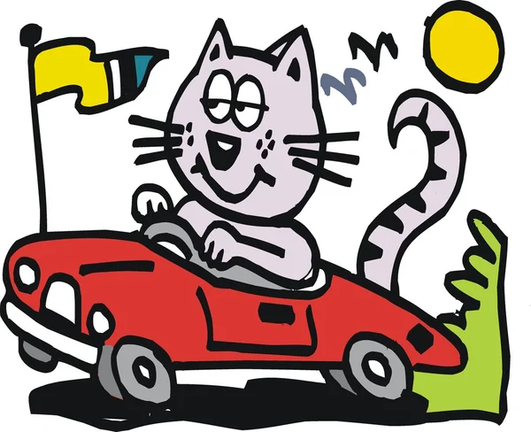 Векторный мультфильм о кошке за рулем автомобиля — стоковый вектор