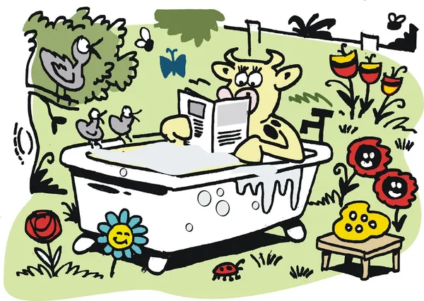 Vettoriale cartone animato di mucca rilassante in bagno — Vettoriale Stock
