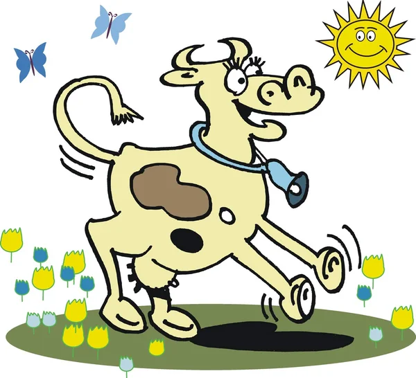 Vector cartoon of happy dancing cow — Stock Vector