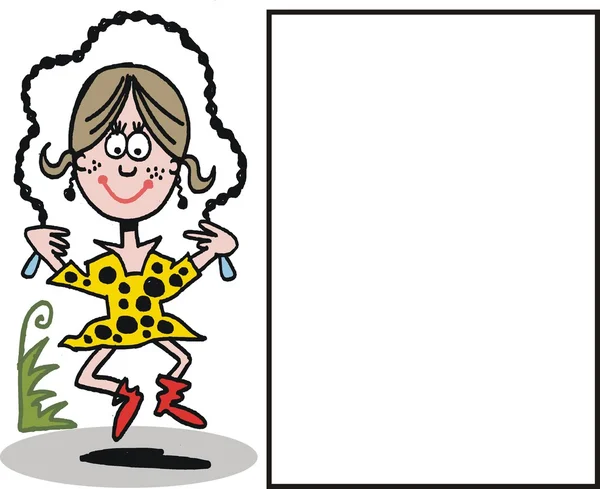 Desenhos animados vetoriais de menina feliz usando pular corda — Vetor de Stock