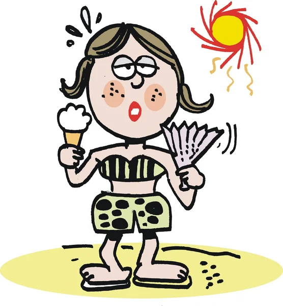 Dondurma, plaj vektör karikatür ile kız — Stok Vektör