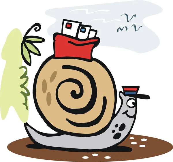 Escargot porteur de courrier vecteur dessin animé — Image vectorielle