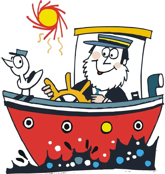Vector cartoon of happy sailor in boat — Stock Vector