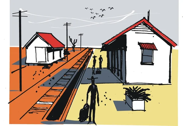 Illustrazione vettoriale della stazione ferroviaria dell'entroterra in Australia . — Vettoriale Stock