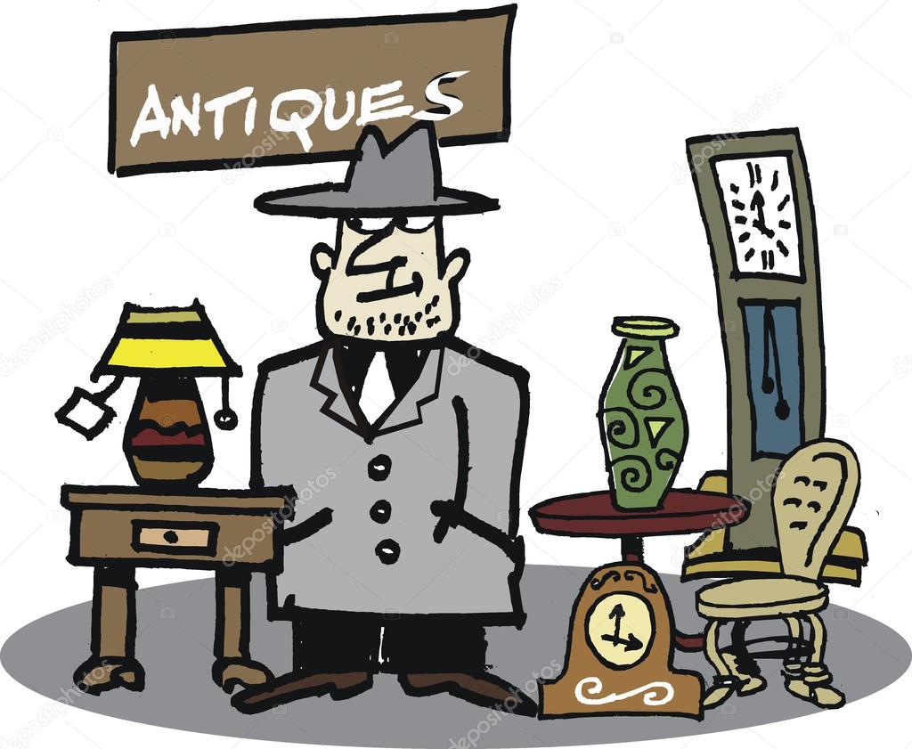 Vector cartoon of second-hand furniture dealer