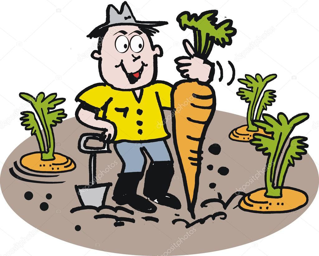 Happy gardener with carrot vector cartoon