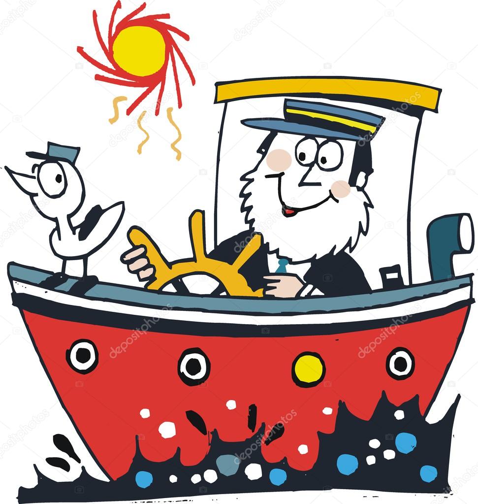 Vector cartoon of happy sailor in boat