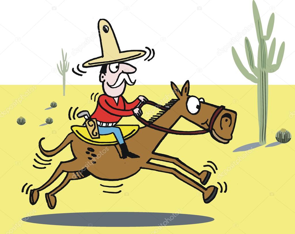 Vector cartoon of cowboy riding horse in desert with cactus. Stock Vector  Image by ©click60 #26291657