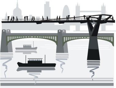 Şehir yaya köprüsü thames Nehri'nin, london, İngiltere geçerken yaya vektör çizim.