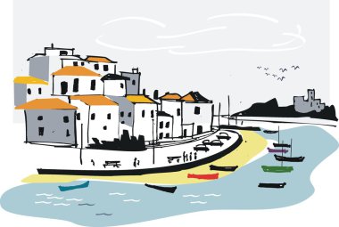 Vector illustration of Algarve fishing village, Portugal.