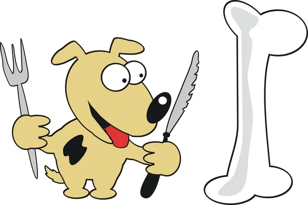Hungry dog with bone cartoon — Stock Vector