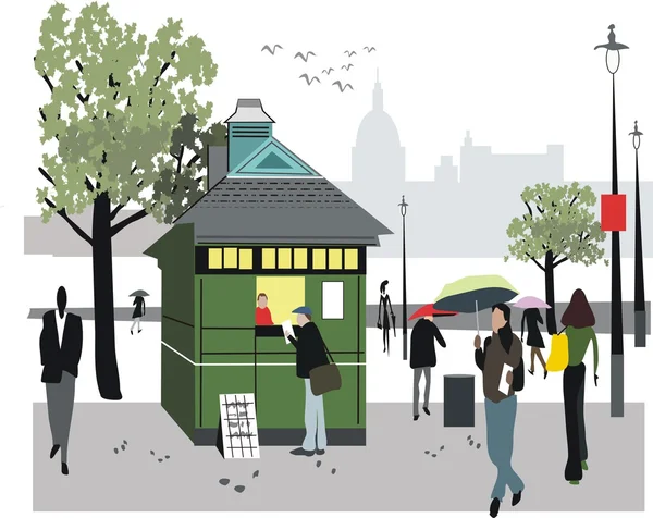Vector illustration showing newspaper stall in London, England. — Stock Vector