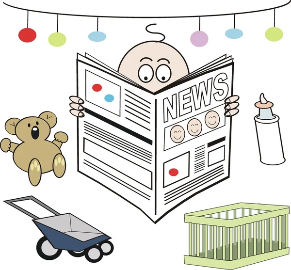 Caricature vectorielle du journal de lecture de bébé . — Image vectorielle