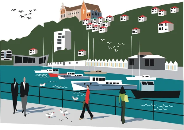 Ilustración vectorial del puerto de Wellington, Nueva Zelanda . — Archivo Imágenes Vectoriales