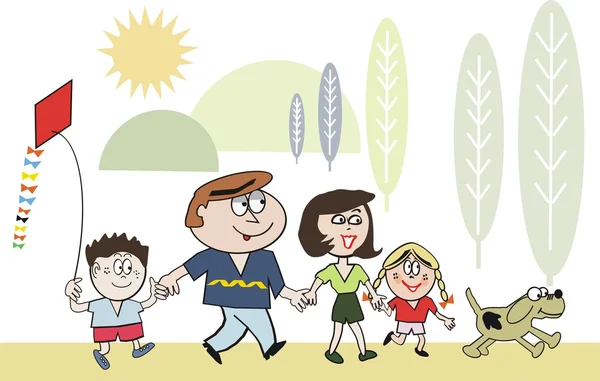 Dibujos animados de la familia feliz caminando — Vector de stock