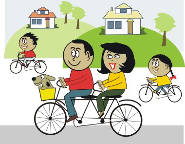 vektör karikatür mutlu african aile bisiklet sürme