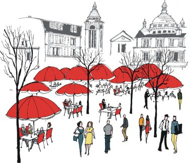 vektör çizimi diners café Restaurant montmartre, paris yakınlarında Fransa.