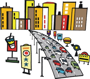 vektör cartoon city karayolunda trafik.