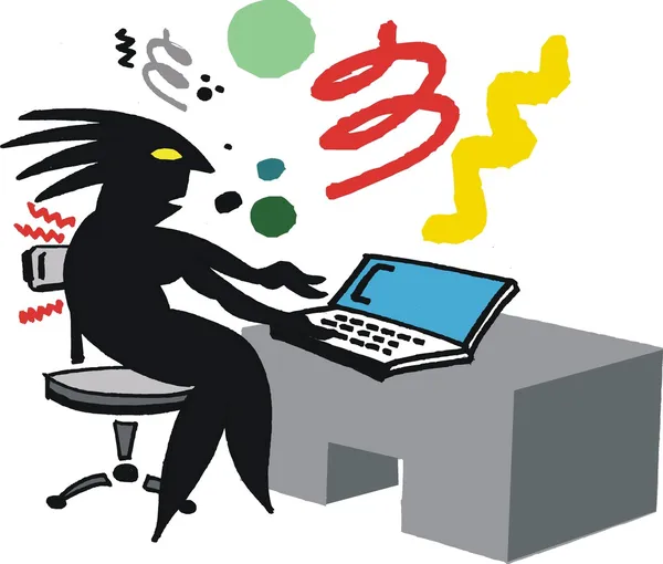 Homme travaillant sur un ordinateur — Image vectorielle